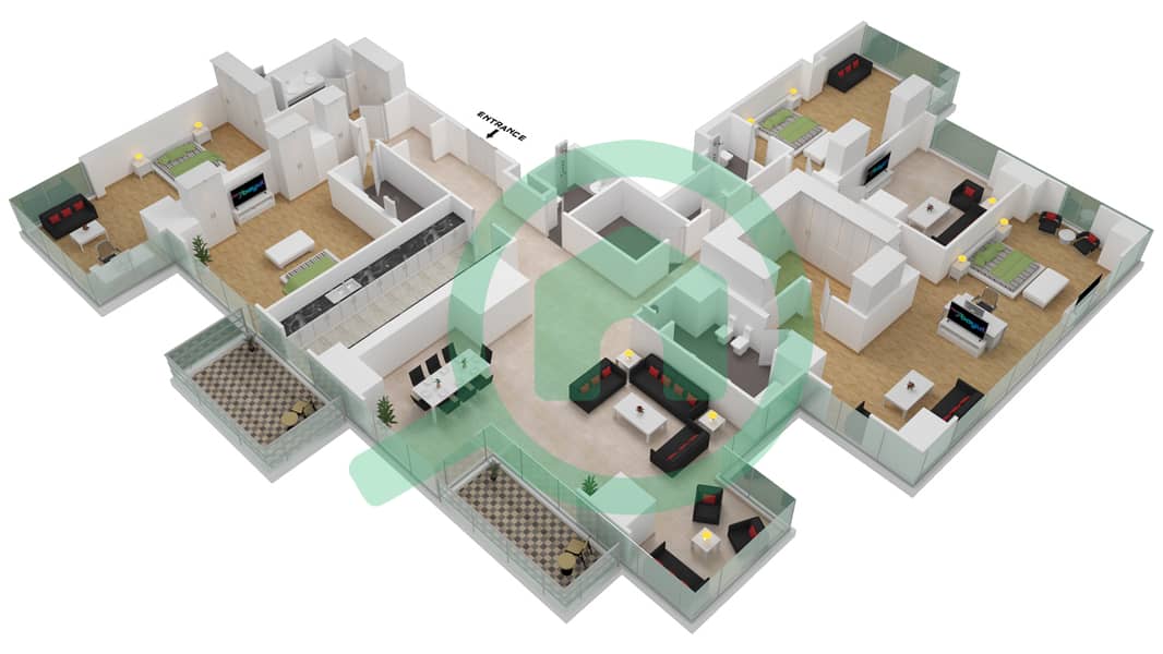 المخططات الطابقية لتصميم الوحدة 3101 شقة 4 غرف نوم - ذا ريزيدنسز جي ال تي Floor 31 interactive3D