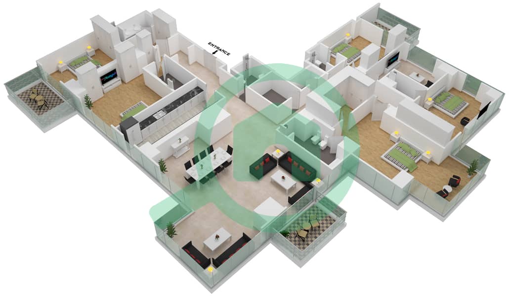 Резиденс JLT - Апартамент 5 Cпальни планировка Единица измерения 3201 Floor 32 interactive3D