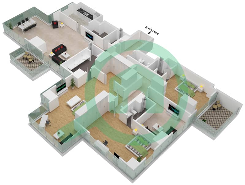 The Residences JLT - 3 Bedroom Apartment Unit 2301 Floor plan Floor 23 interactive3D