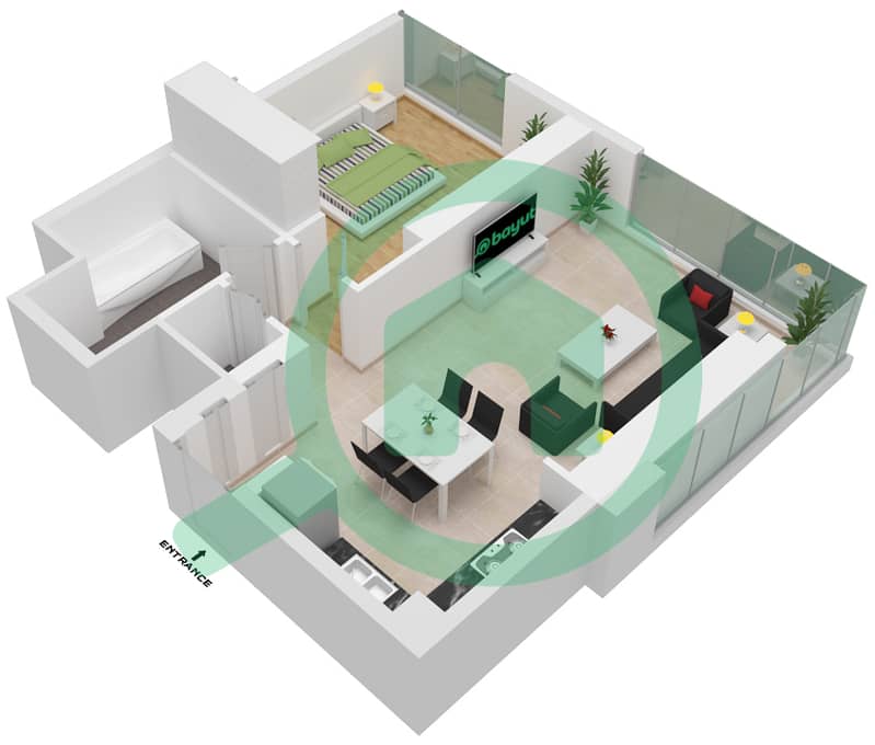 第一幕塔楼｜第二幕塔楼 - 1 卧室公寓类型A5戶型图 interactive3D