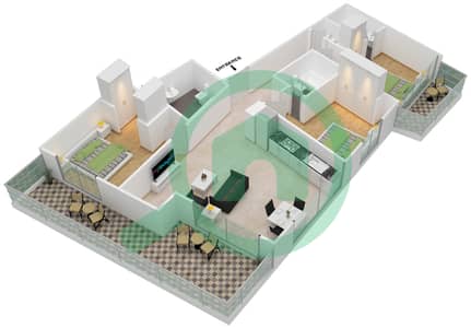 المخططات الطابقية لتصميم النموذج 7 شقة 3 غرف نوم - أوشن هايتس