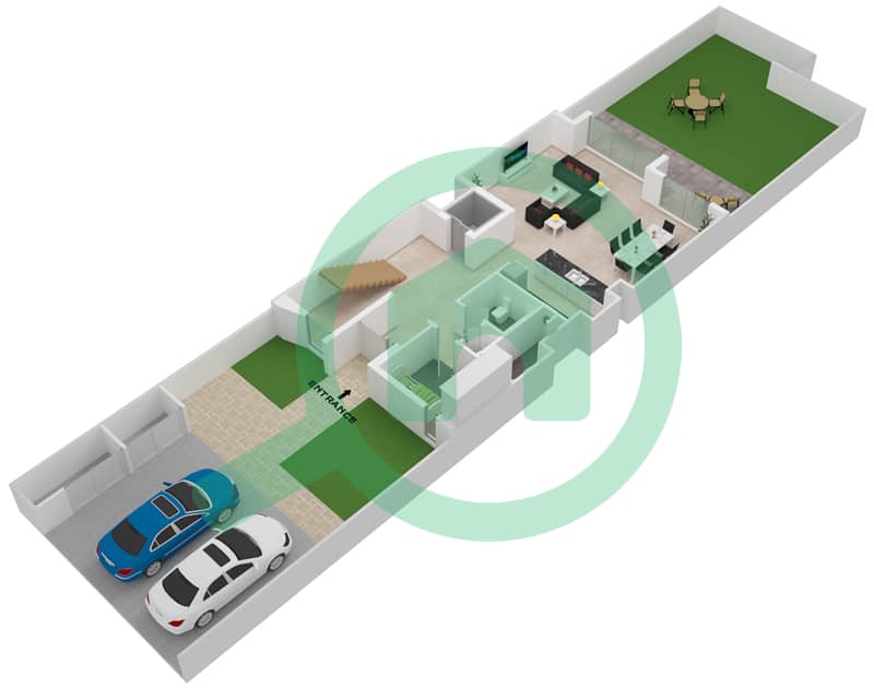 المخططات الطابقية لتصميم النموذج A فیلا 3 غرف نوم - فيلا أمالفي Ground Floor interactive3D
