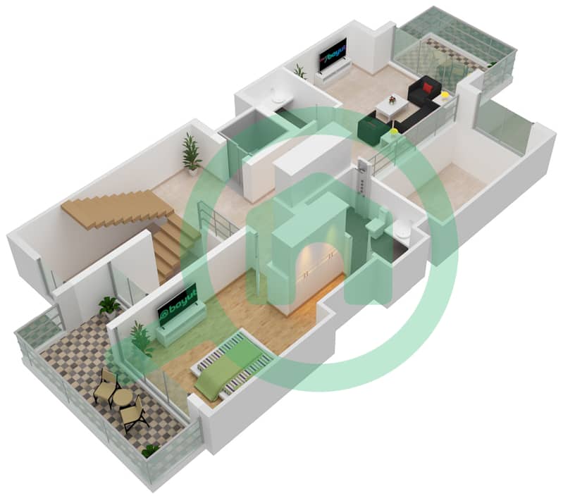 المخططات الطابقية لتصميم النموذج A فیلا 3 غرف نوم - فيلا أمالفي First Floor interactive3D
