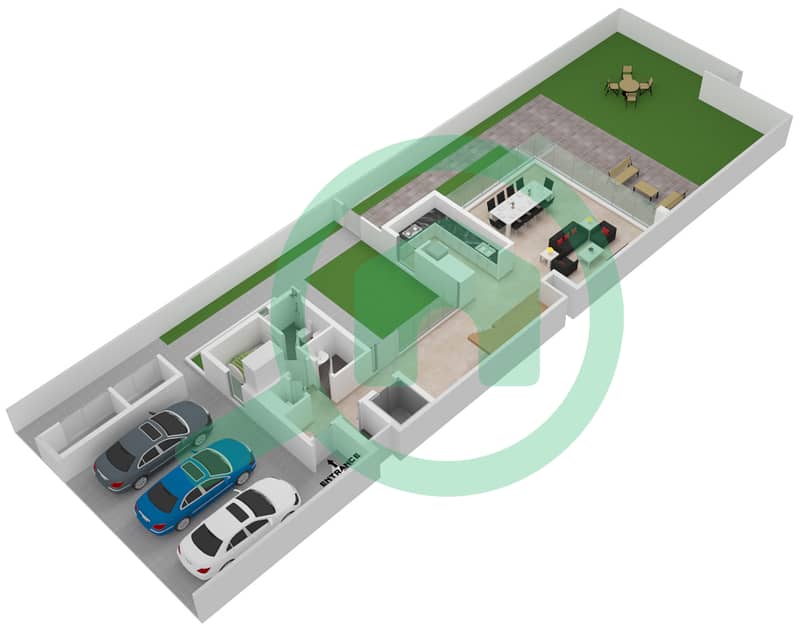 المخططات الطابقية لتصميم النموذج B فیلا 4 غرف نوم - فيلا أمالفي Ground Floor interactive3D