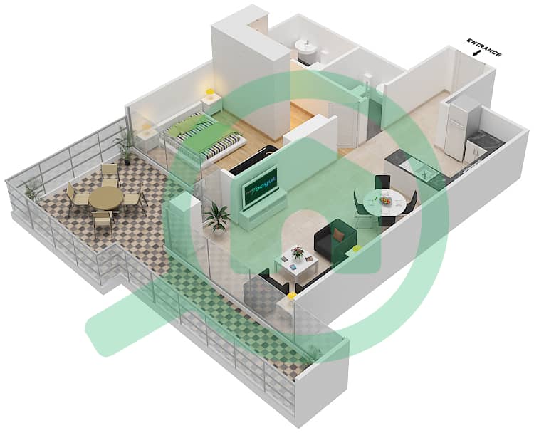 المخططات الطابقية لتصميم الوحدة 5 C-FLOOR 3 شقة 1 غرفة نوم - غولف بروميناد 2B Floor 3 interactive3D