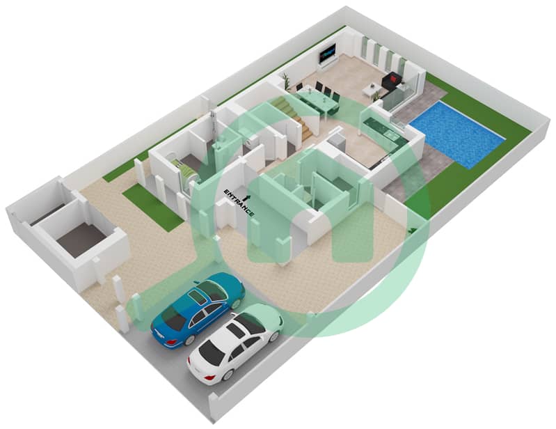المخططات الطابقية لتصميم النموذج A فیلا 4 غرف نوم - ياس بارك فيوز interactive3D