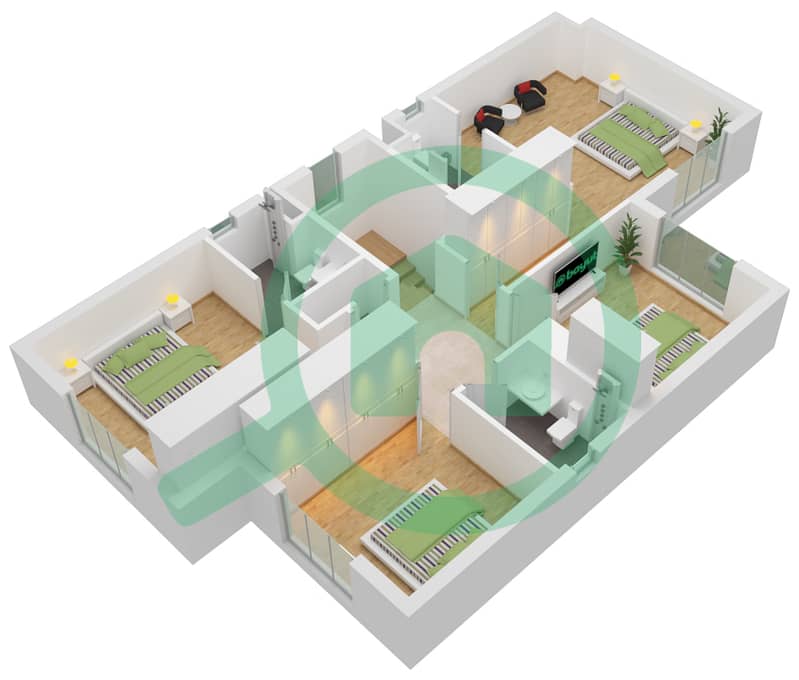 المخططات الطابقية لتصميم النموذج A فیلا 4 غرف نوم - ياس بارك فيوز interactive3D