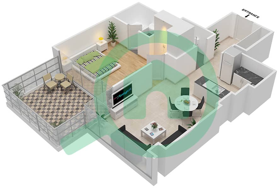 المخططات الطابقية لتصميم الوحدة 11A-FLOOR 4-5 شقة 1 غرفة نوم - غولف بروميناد 2B Floor 4-5 interactive3D