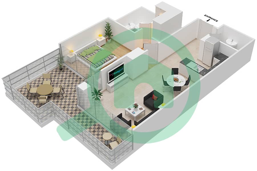 المخططات الطابقية لتصميم الوحدة 10-FLOOR 5 شقة 1 غرفة نوم - غولف بروميناد 2B Floor 5 interactive3D
