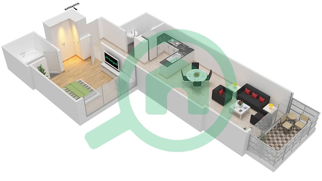 高尔夫长廊公寓2B楼 - 1 卧室公寓单位8-FLOOR 6戶型图 Floor 6 interactive3D