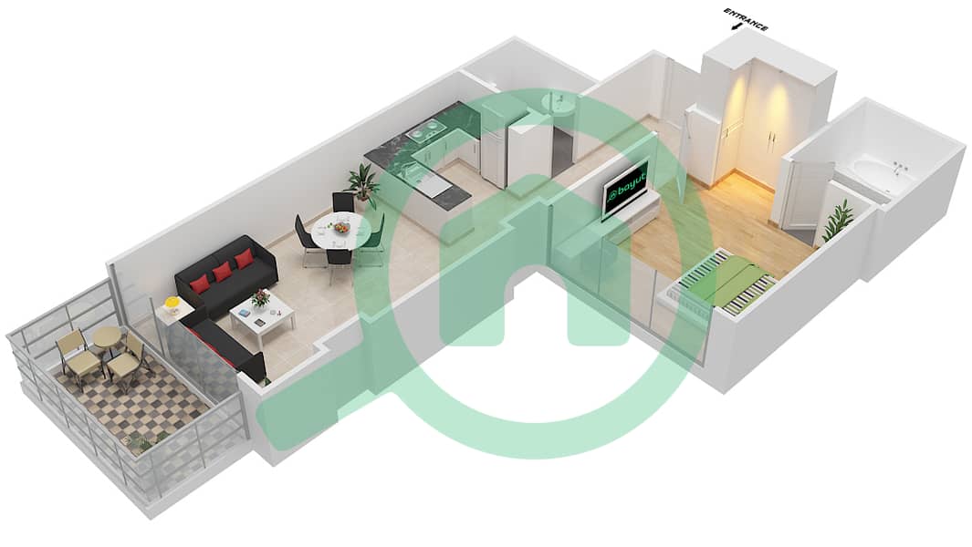 المخططات الطابقية لتصميم الوحدة 7-FLOOR 7 شقة 1 غرفة نوم - غولف بروميناد 2B Floor 7 interactive3D