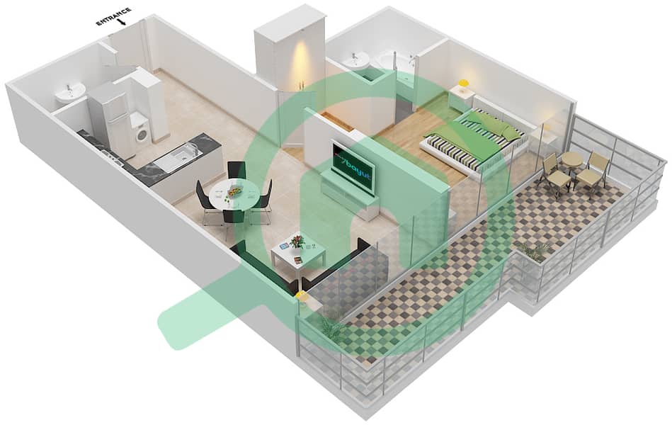 المخططات الطابقية لتصميم الوحدة 7-FLOOR 12 شقة 1 غرفة نوم - غولف بروميناد 2B Floor 12 interactive3D