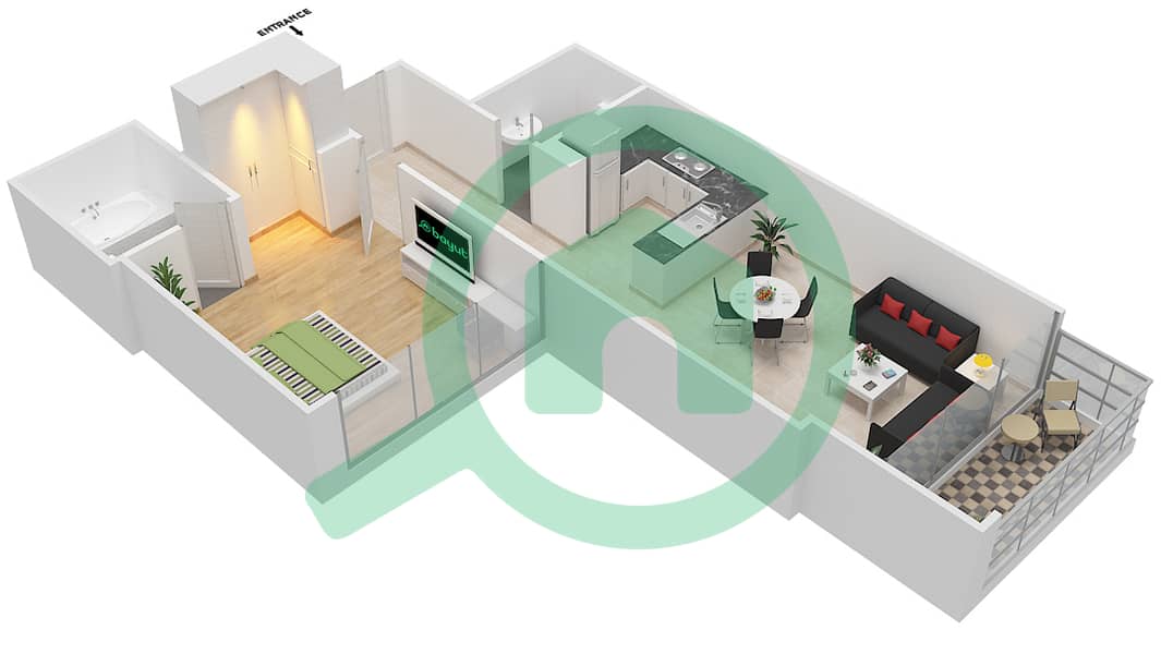 المخططات الطابقية لتصميم الوحدة 6-FLOOR 12 شقة 1 غرفة نوم - غولف بروميناد 2B Floor 12 interactive3D