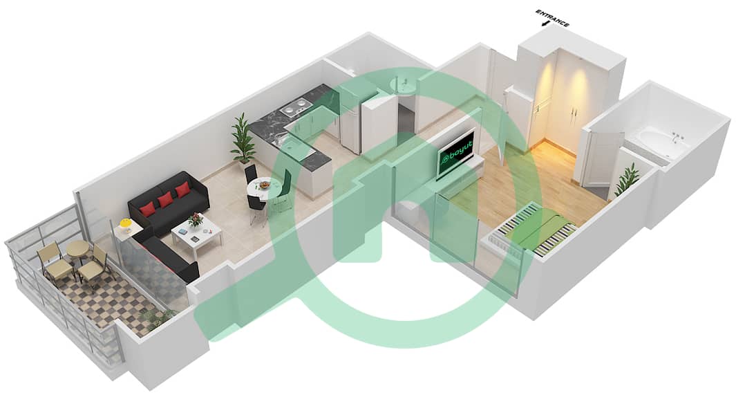 المخططات الطابقية لتصميم الوحدة 6-FLOOR 9-11 شقة 1 غرفة نوم - غولف بروميناد 2B Floor 9-11 interactive3D