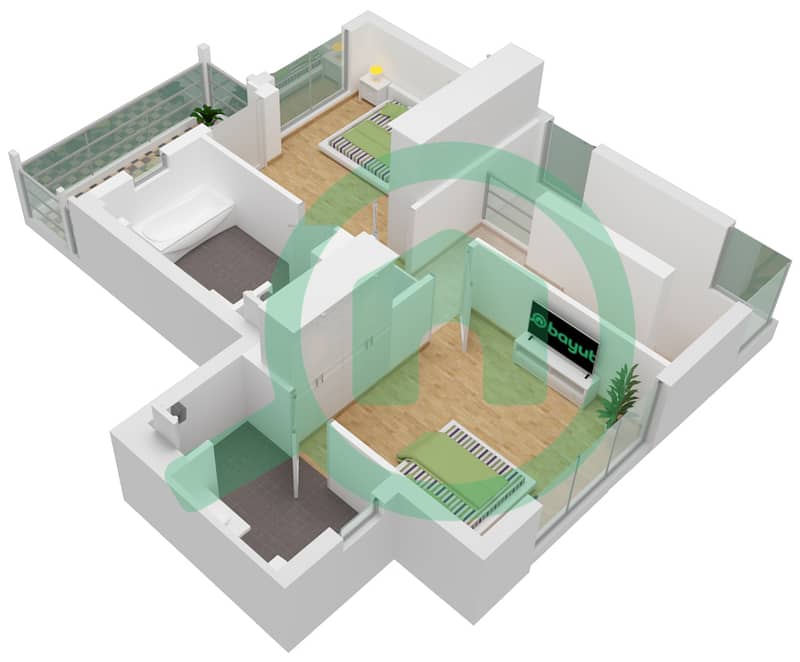 Шаден - Вилла 2 Cпальни планировка Тип A First Floor interactive3D