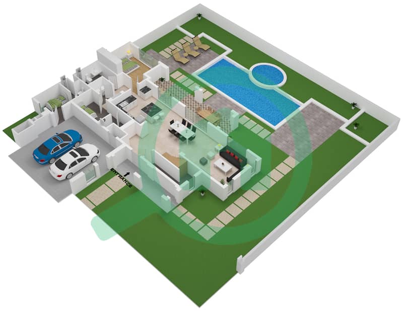 Шаден - Вилла 4 Cпальни планировка Тип C Ground Floor interactive3D