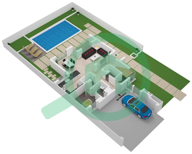 Шаден - Вилла 2 Cпальни планировка Тип A Ground Floor interactive3D