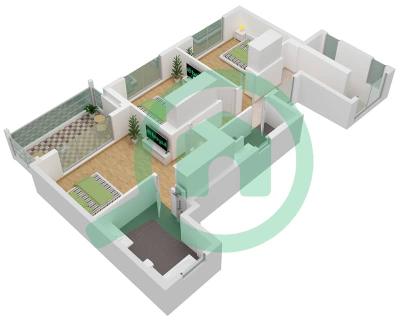 Шаден - Вилла 3 Cпальни планировка Тип B First Floor interactive3D