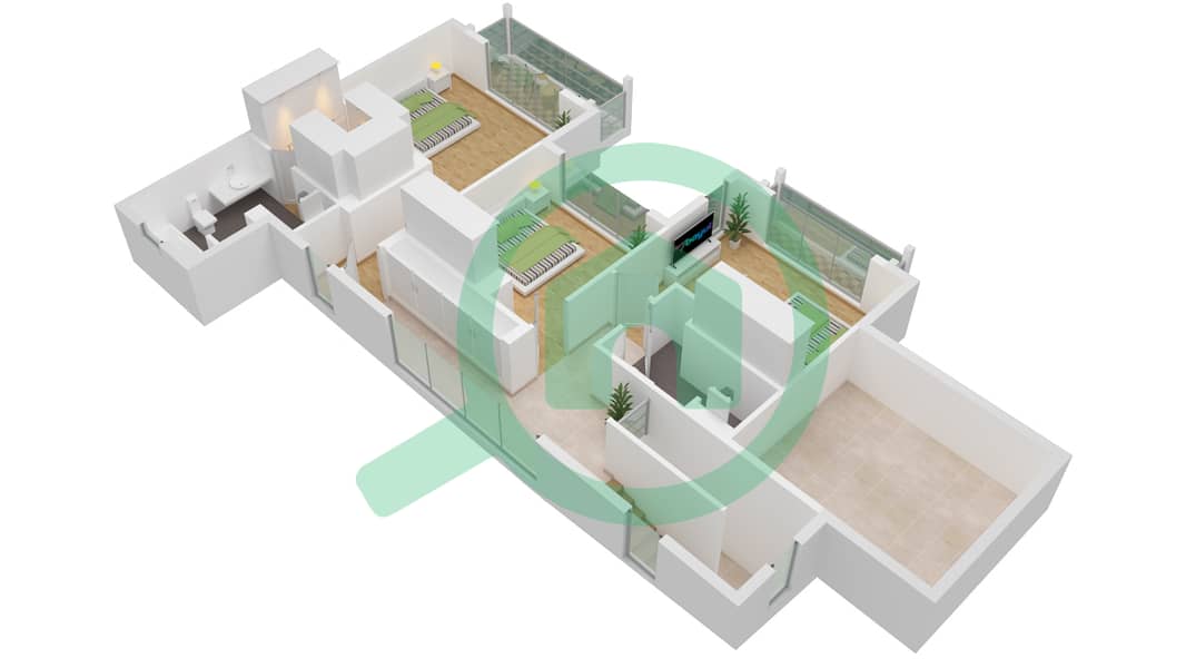 Шаден - Вилла 4 Cпальни планировка Тип C First Floor interactive3D