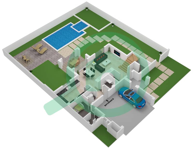 Шаден - Вилла 3 Cпальни планировка Тип B Ground Floor interactive3D