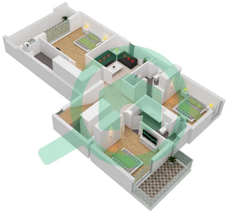 埃利-萨博 - 4 卧室别墅类型A戶型图 First Floor interactive3D