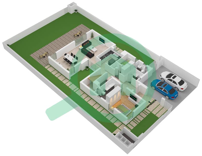 المخططات الطابقية لتصميم النموذج B فیلا 4 غرف نوم - إيلي صعب Ground Floor interactive3D