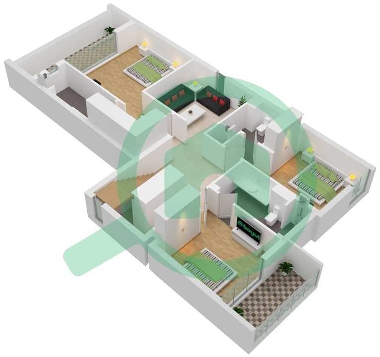 埃利-萨博 - 4 卧室别墅类型B戶型图 First Floor interactive3D