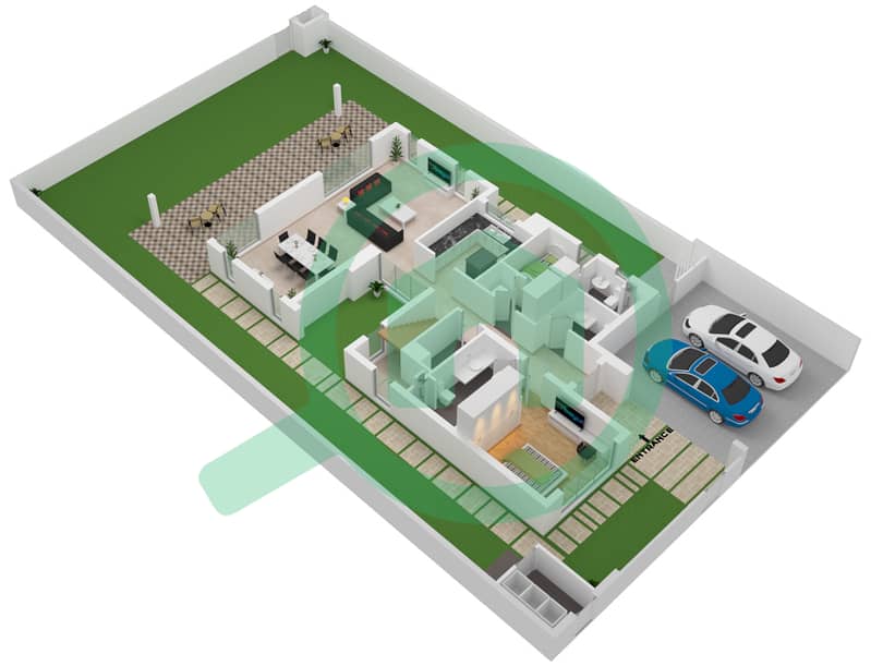 المخططات الطابقية لتصميم النموذج C فیلا 4 غرف نوم - إيلي صعب Ground Floor interactive3D
