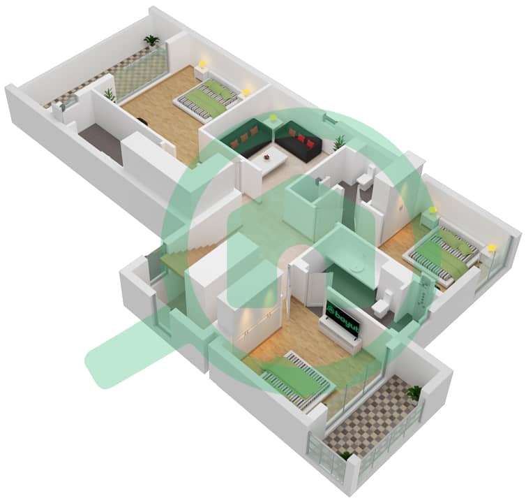 المخططات الطابقية لتصميم النموذج C فیلا 4 غرف نوم - إيلي صعب First Floor interactive3D