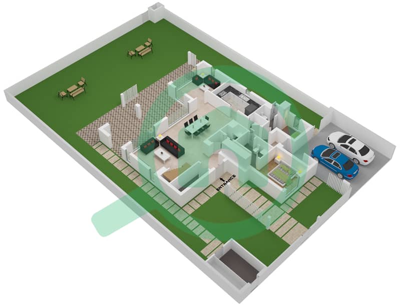 المخططات الطابقية لتصميم النموذج A فیلا 5 غرف نوم - إيلي صعب Ground Floor interactive3D