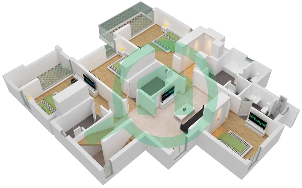 المخططات الطابقية لتصميم النموذج A فیلا 5 غرف نوم - إيلي صعب First Floor interactive3D