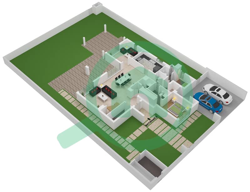 المخططات الطابقية لتصميم النموذج B فیلا 5 غرف نوم - إيلي صعب Ground Floor interactive3D