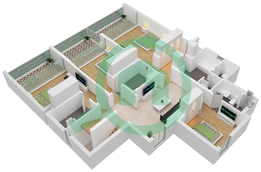 المخططات الطابقية لتصميم النموذج B فیلا 5 غرف نوم - إيلي صعب First Floor interactive3D