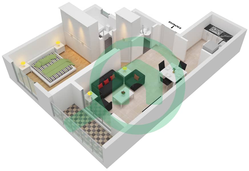 Crystal Residency - 1 Bedroom Apartment Type B Floor plan interactive3D