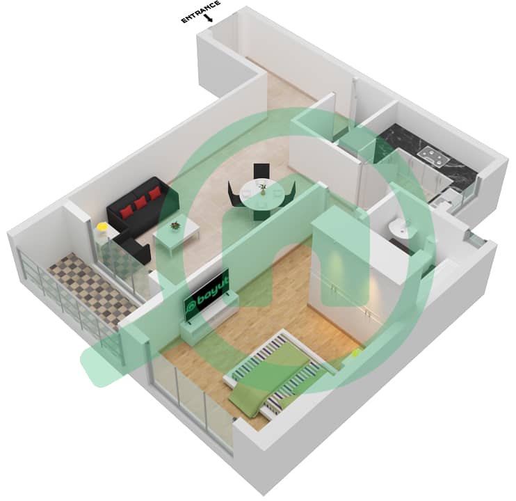 Crystal Residency - 1 Bedroom Apartment Type C Floor plan interactive3D