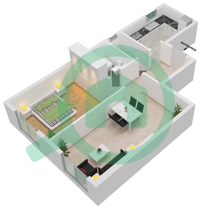 Иден Тауэр - Апартамент 1 Спальня планировка Тип 3-6,10-13 interactive3D