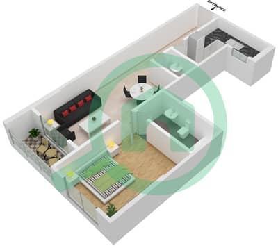 المخططات الطابقية لتصميم النموذج A شقة 1 غرفة نوم - لؤلؤة الإمارات