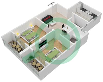 المخططات الطابقية لتصميم النموذج C شقة 2 غرفة نوم - لؤلؤة الإمارات