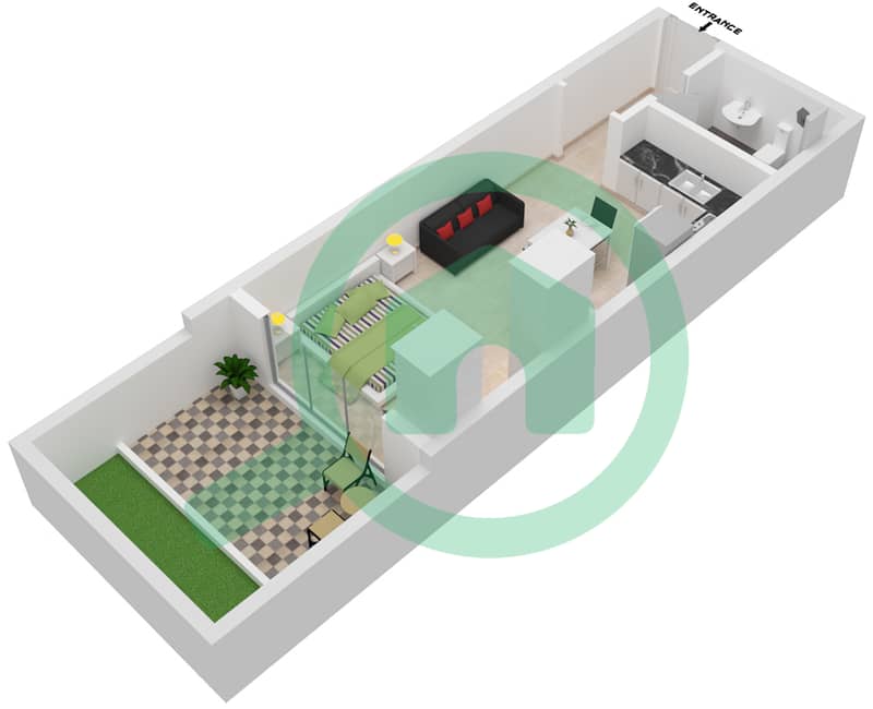 المخططات الطابقية لتصميم النموذج / الوحدة 2/9 شقة استوديو - ذا كريستال interactive3D