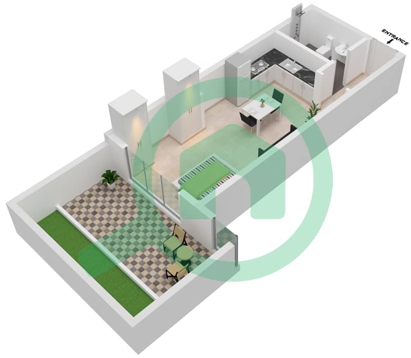 水晶公寓 - 单身公寓类型／单位3/20-21戶型图 interactive3D