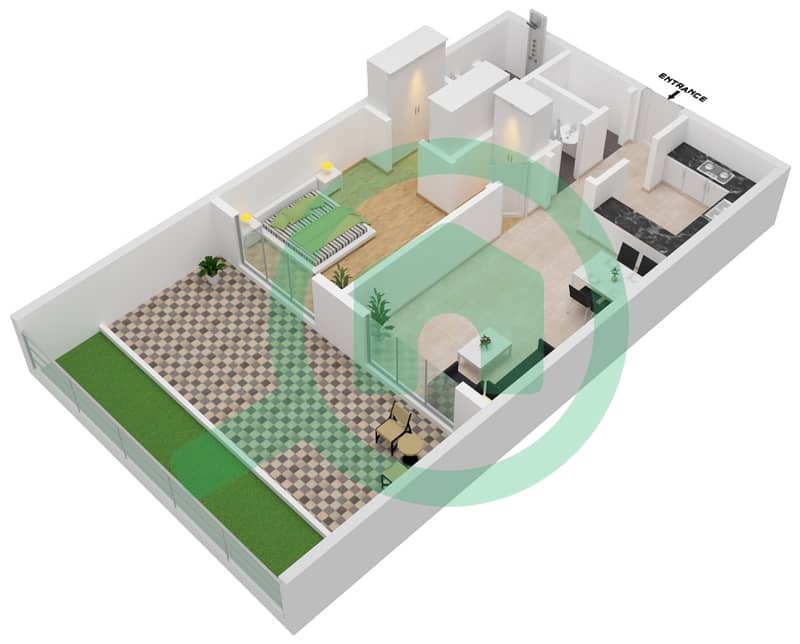 المخططات الطابقية لتصميم النموذج / الوحدة 1/2-7,9-16 شقة 1 غرفة نوم - ذا كريستال interactive3D
