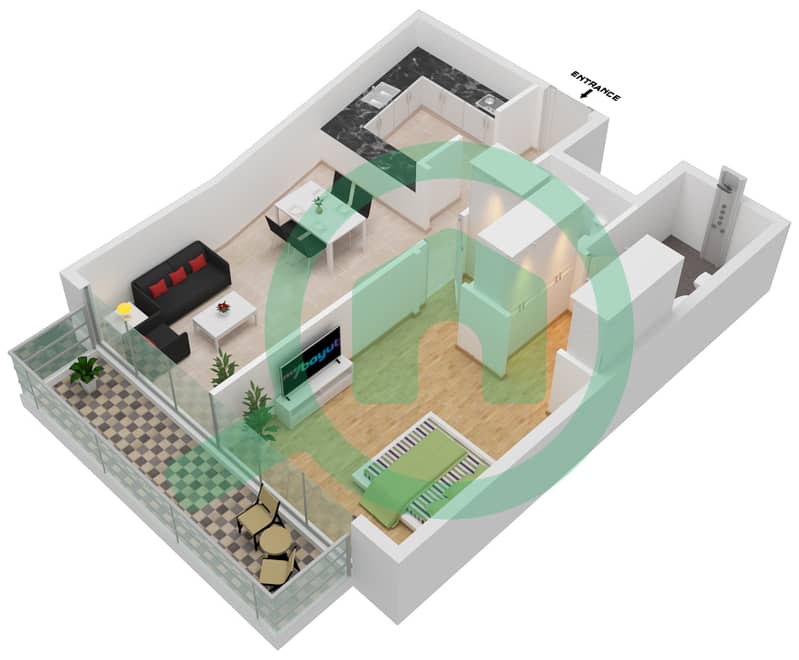 The Crystal - 1 Bedroom Apartment Type/unit 5/22 Floor plan interactive3D