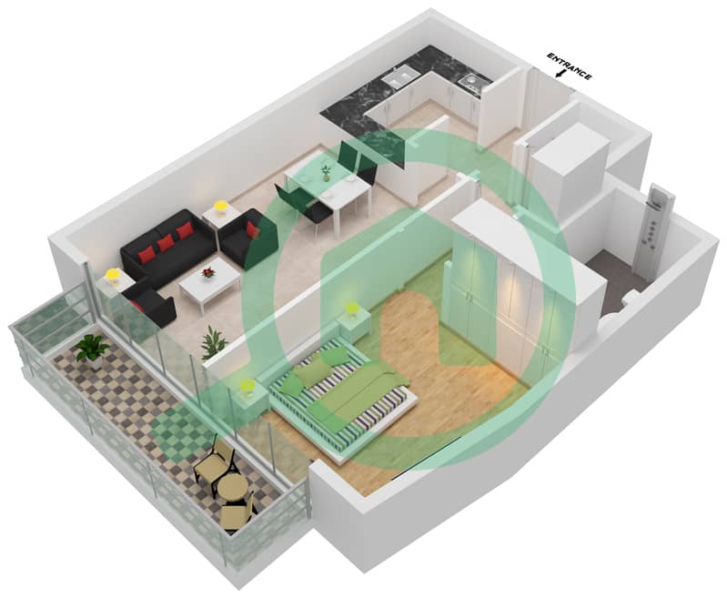 水晶公寓 - 1 卧室公寓类型／单位6/23-24戶型图 interactive3D