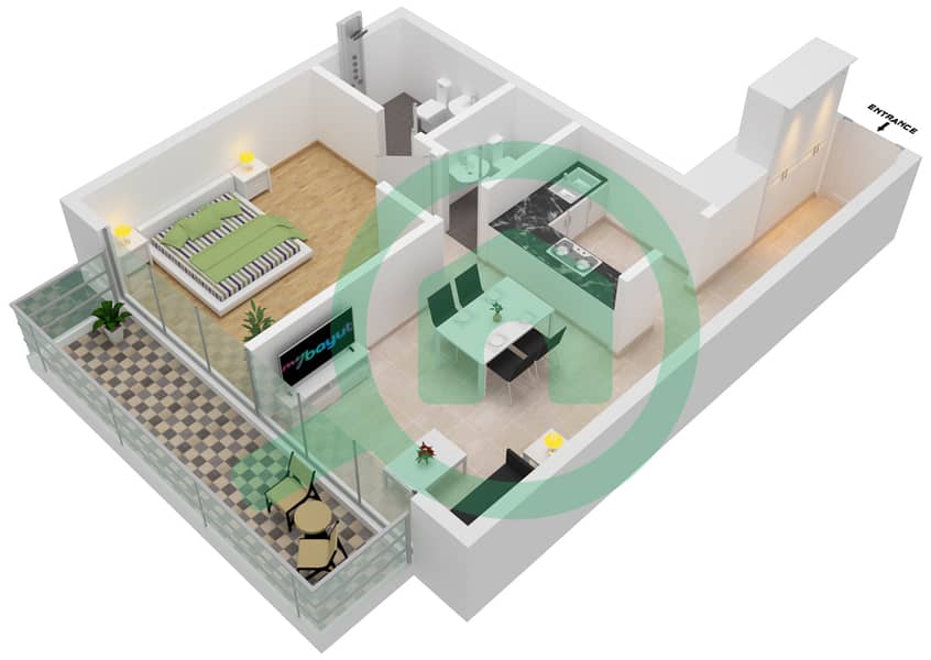 水晶公寓 - 1 卧室公寓类型／单位8/32戶型图 interactive3D