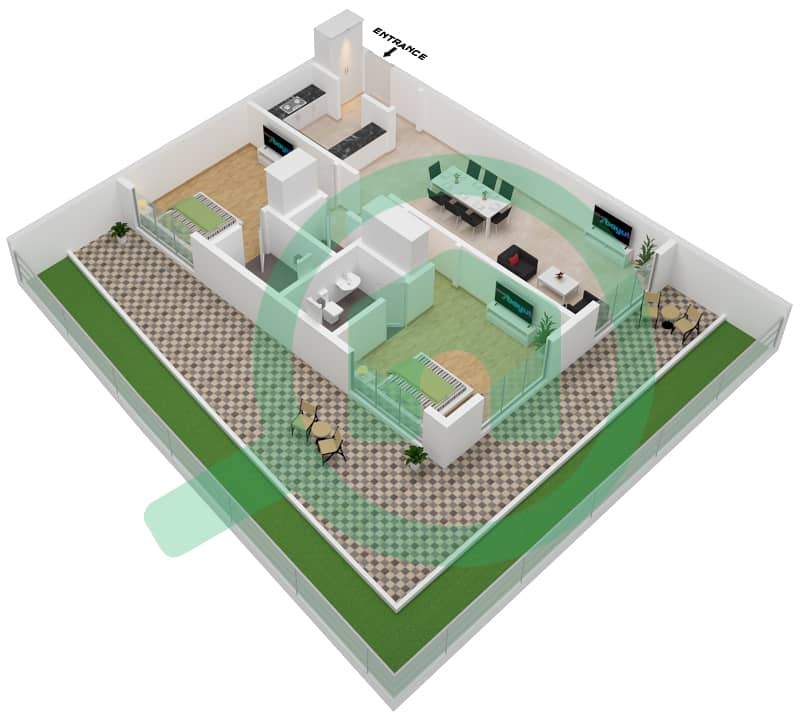 水晶公寓 - 2 卧室公寓类型／单位2/8戶型图 interactive3D