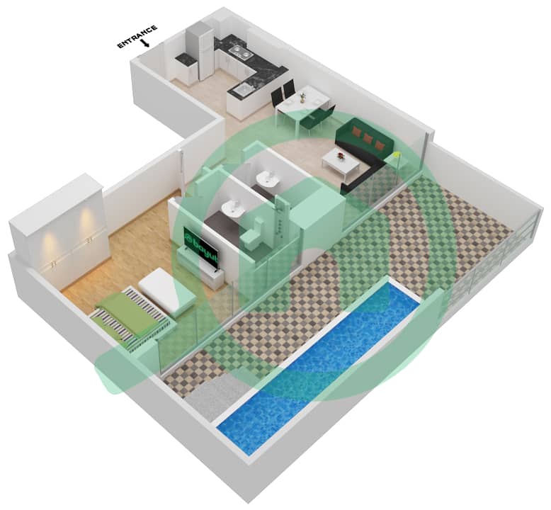 萨马纳公园景观公寓 - 1 卧室公寓单位101 FLOOR 1戶型图 Floor 1 interactive3D
