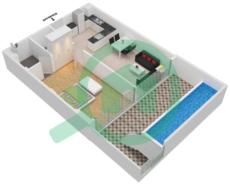 Samana Park Views - 1 Bedroom Apartment Unit 102 FLOOR 1 Floor plan Floor 1 interactive3D
