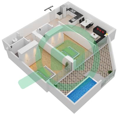 Самана Парк Вьюс - Апартамент 2 Cпальни планировка Единица измерения 104 FLOOR 1