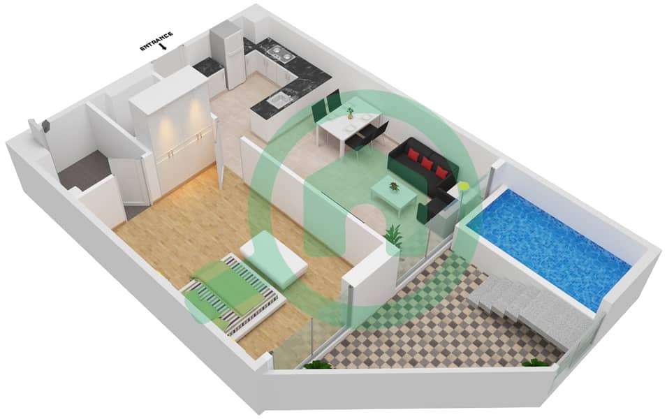 萨马纳公园景观公寓 - 1 卧室公寓单位105 FLOOR 1戶型图 Floor 1 interactive3D