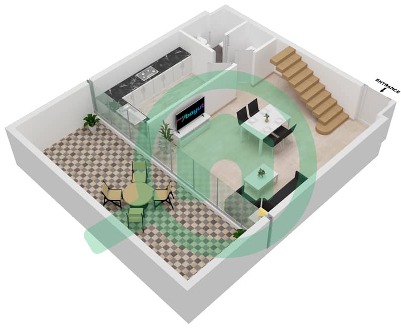 Кристал - Апартамент 1 Спальня планировка Тип/мера 1/2,4,6,8,29,31,33,35 interactive3D